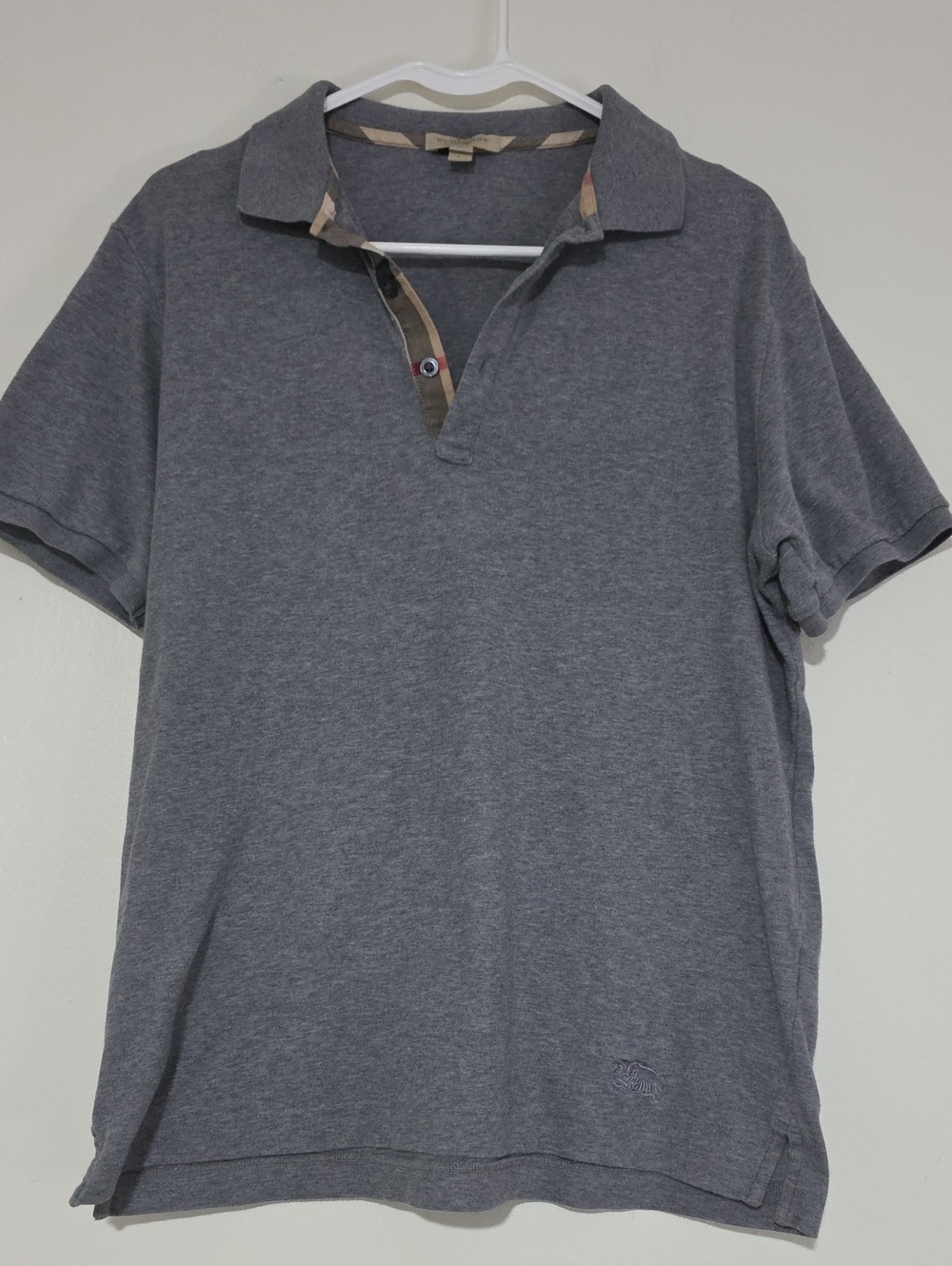 Burberry Brit Nova Gray Polo Shirt with Signature Check Trim